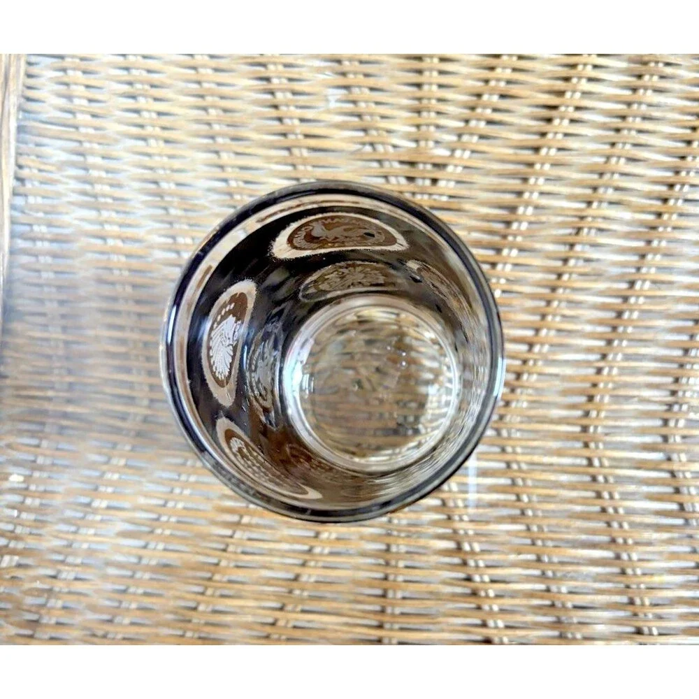 Vintage Libbey Whiskey Clear Glass Black Texture Gold Patriotic Medallions